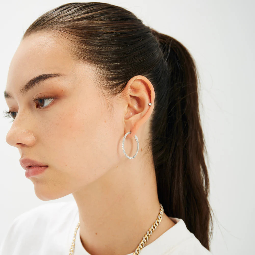 1 INCH DIAMOND HOOP EARRINGS