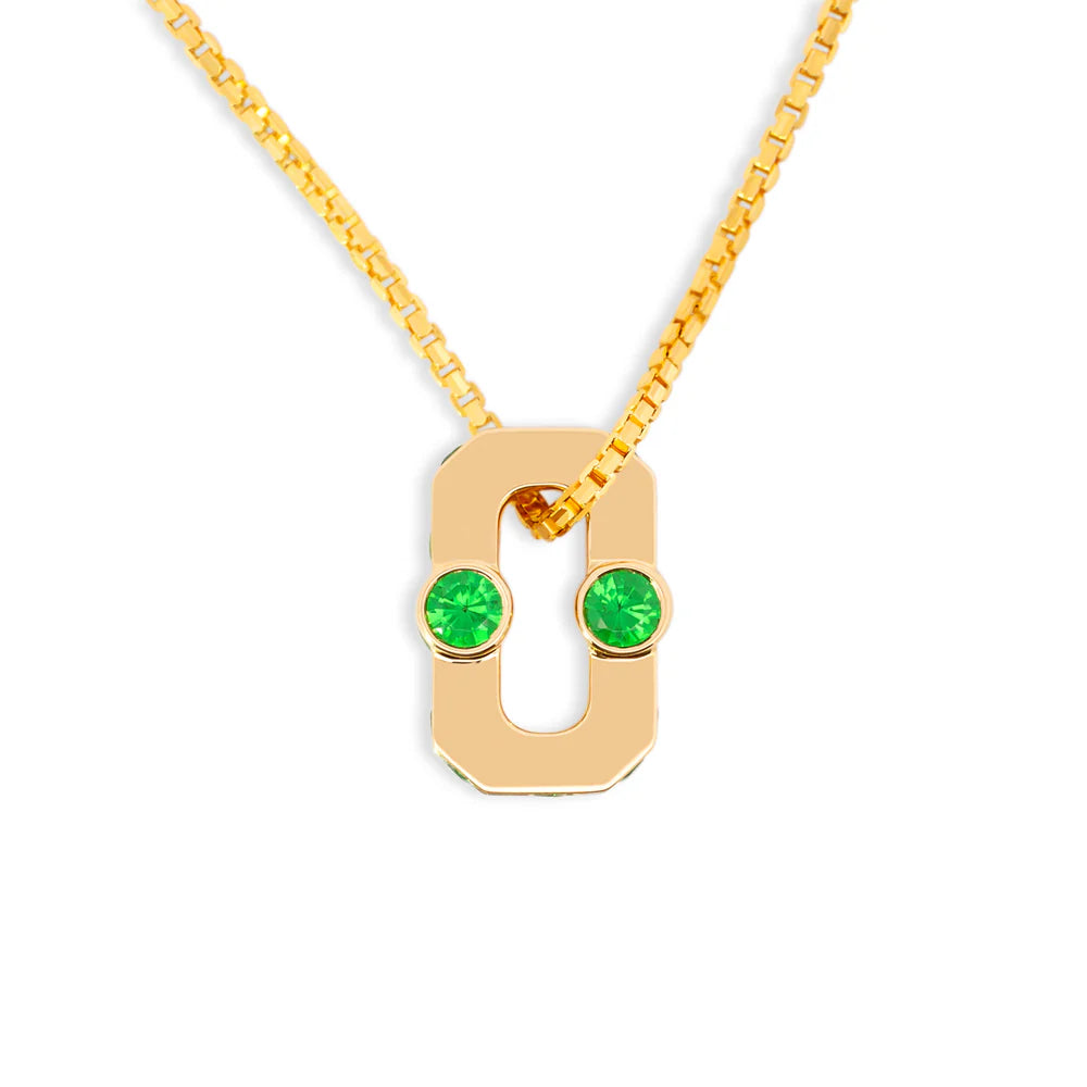 VARSITY UMLAUT GREEN GARNET PENDANT