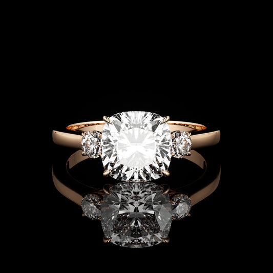 Three Stone High Polish Cushion 14K Rose Gold