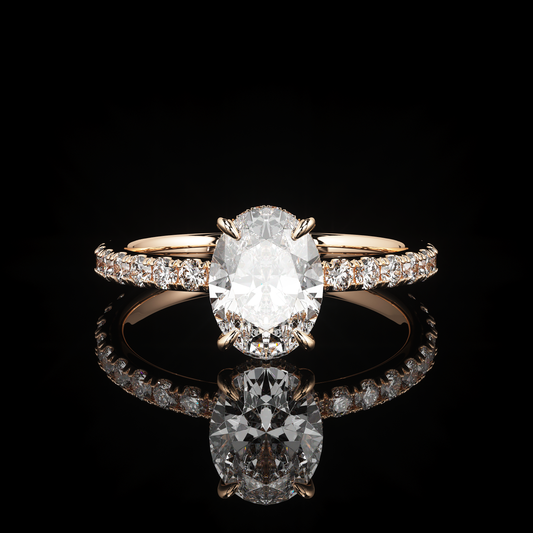 Pave Rail Castel Pavé Oval 14K Rose Gold