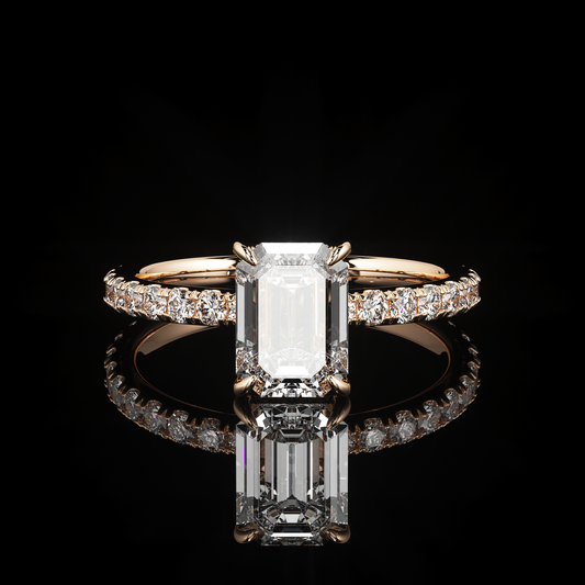 Pave Rail Castel Pavé Emerald 14K Rose Gold