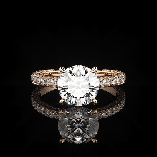 Solitaire 3 Row Pavé Round 14K Rose Gold