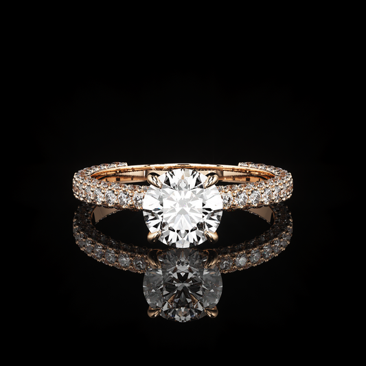 Pave Rail 3 Row Pavé Round 14K Rose Gold