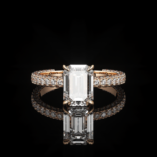 Pave Rail 3 Row Pavé Emerald 14K Rose Gold