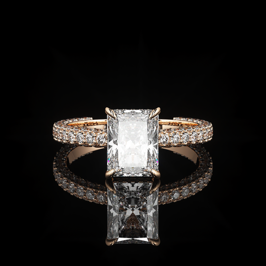 Pave Rail 3 Row Pavé Radiant 14K Rose Gold