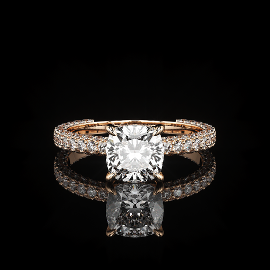Pave Rail 3 Row Pavé Cushion 14K Rose Gold