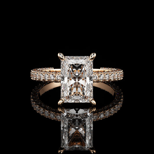 Solitaire 3 Row Pavé Radiant 14K Rose Gold