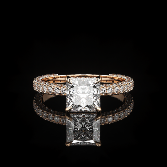 Pave Rail 3 Row Pavé Princess 14K Rose Gold