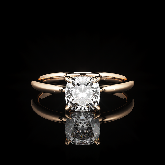 Pave Rail High Polish Cushion 14K Rose Gold