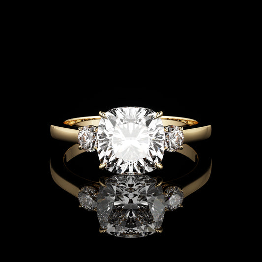 Three Stone High Polish Cushion 18K Yellow Gold