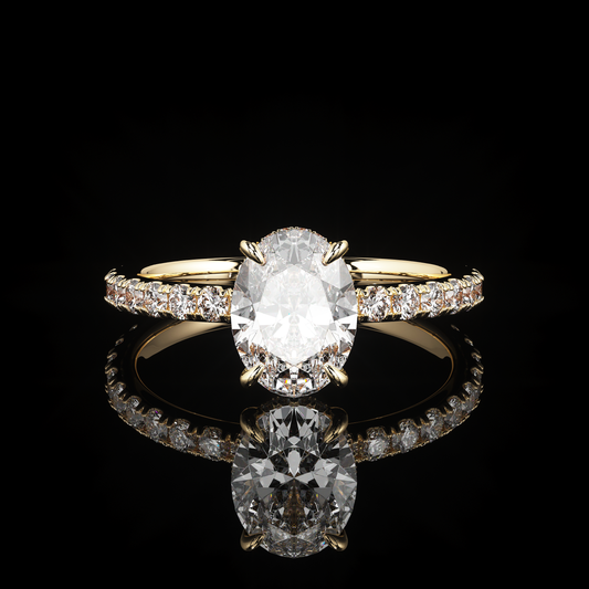 Pave Rail Castel Pavé Oval 18K Yellow Gold