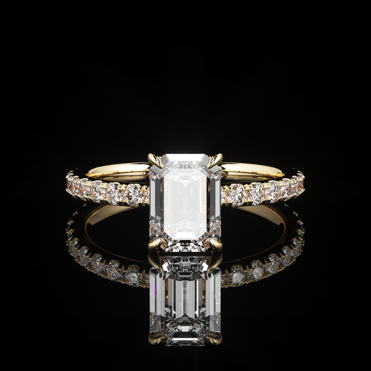 Pave Rail Castel Pavé Emerald 14K Yellow Gold