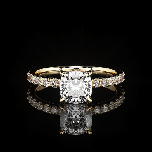Pave Rail Castel Pavé Cushion 18K Yellow Gold