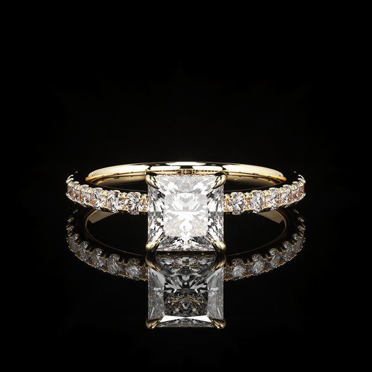 Pave Rail Castel Pavé Princess 14K Yellow Gold