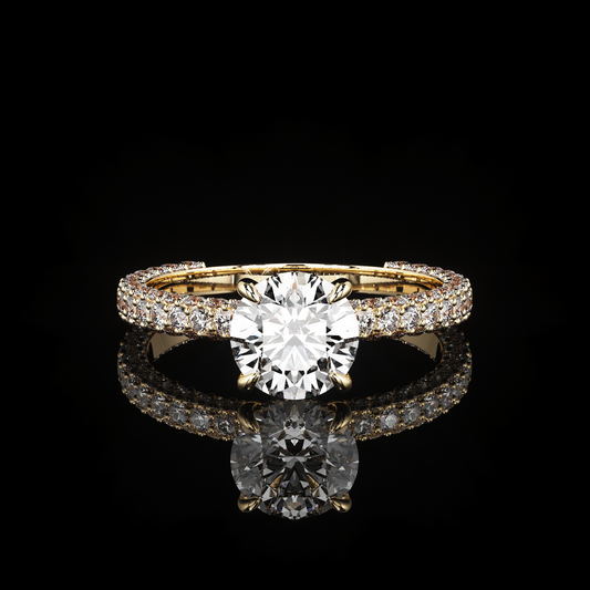 Pave Rail 3 Row Pavé Round 18K Yellow Gold