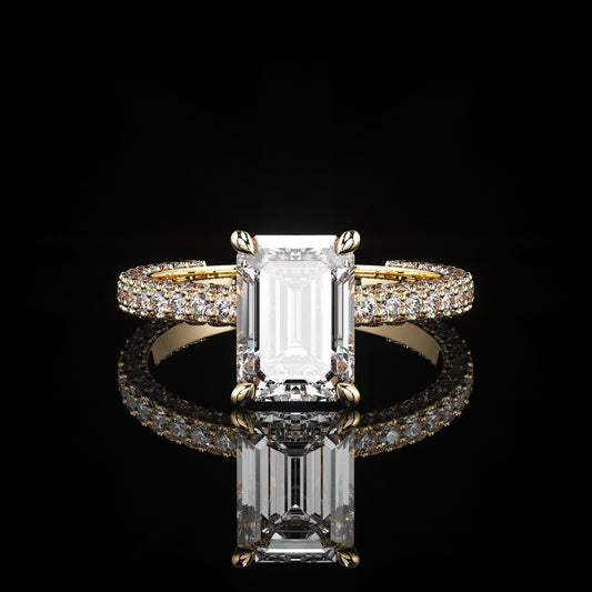 Solitaire 3 Row Pavé Emerald 18K Yellow Gold