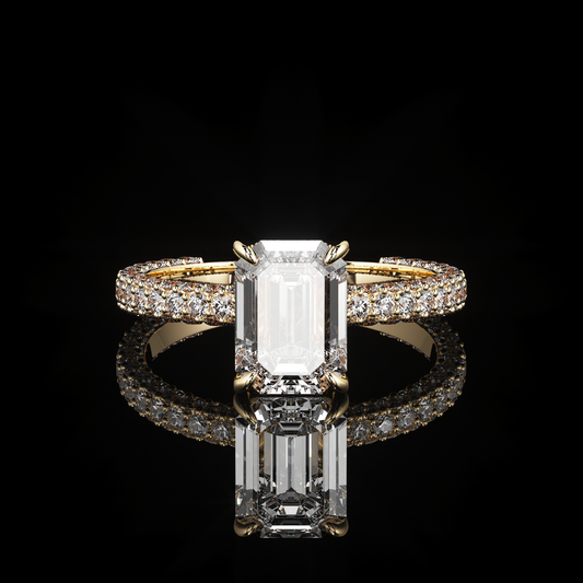 Pave Rail 3 Row Pavé Emerald 18K Yellow Gold