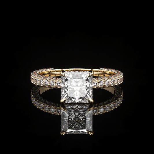 Pave Rail 3 Row Pavé Princess 18K Yellow Gold