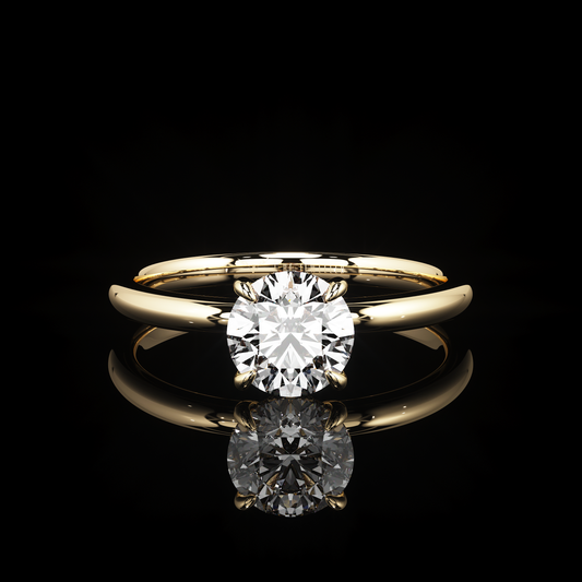 Pave Rail High Polish Round 18K Yellow Gold