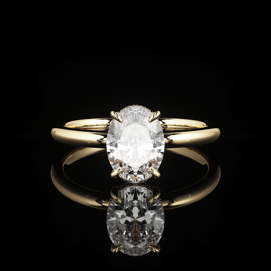Pave Rail High Polish Oval 18K Yellow Gold