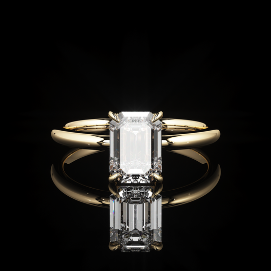Pave Rail High Polish Emerald 18K Yellow Gold