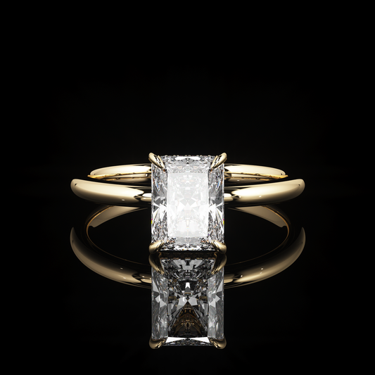 Pave Rail High Polish Radiant 18K Yellow Gold