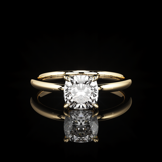 Pave Rail High Polish Cushion 18K Yellow Gold