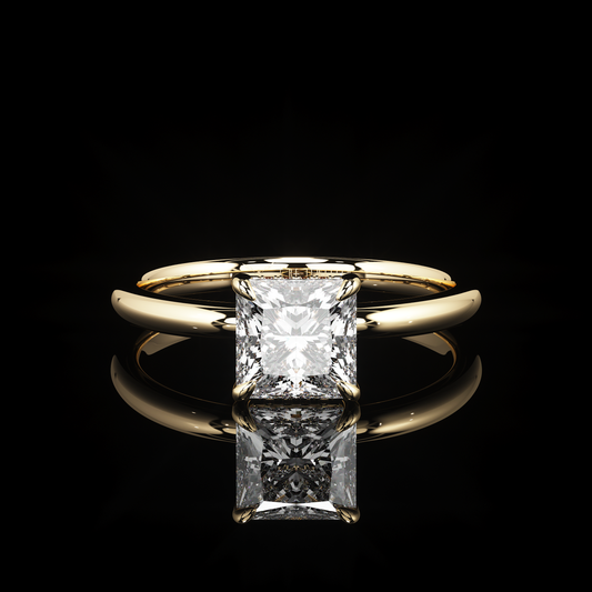 Pave Rail High Polish Princess 18K Yellow Gold
