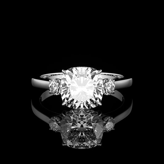 Three Stone High Polish Cushion Platinum
