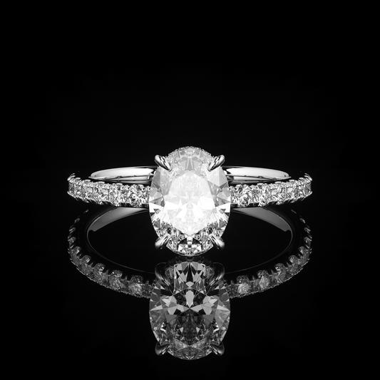 Pave Rail Castel Pavé Oval 18K White Gold