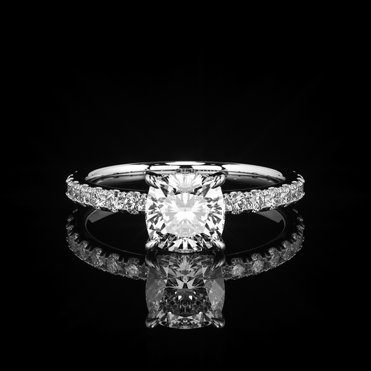 Pave Rail Castel Pavé Cushion 18K White Gold