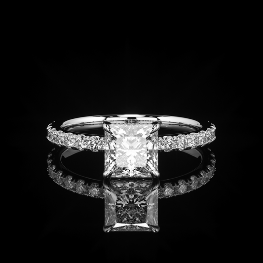 Pave Rail Castel Pavé Princess 18K White Gold
