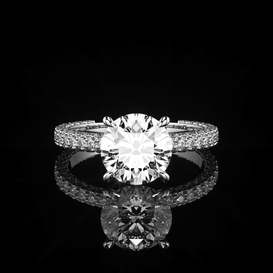 Solitaire 3 Row Pavé Round 18K White Gold