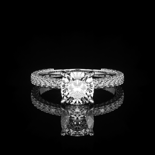 Pave Rail 3 Row Pavé Cushion 18K White Gold