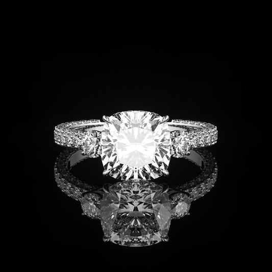 Three Stone 3 Row Pavé Cushion Platinum