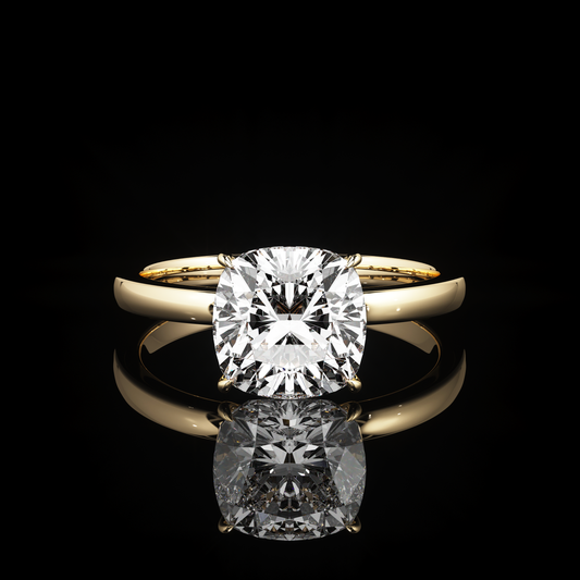 Solitaire High Polish Cushion 18K Yellow Gold