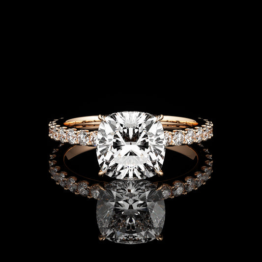 Solitaire Castel Pavé Cushion 14K Rose Gold