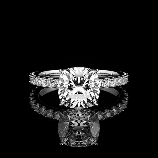 Solitaire Castel Pavé Cushion 18K White Gold