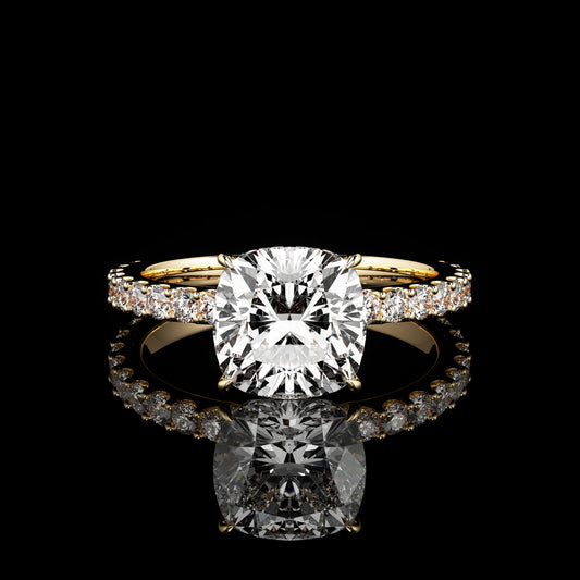Solitaire Castel Pavé Cushion 18K Yellow Gold