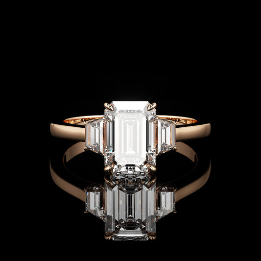 Three Stone High Polish Emerald 14K Rose Gold
