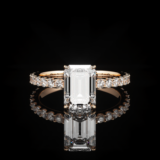 Solitaire Castel Pavé Emerald 14K Rose Gold