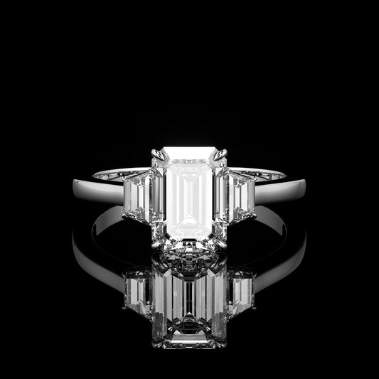 Three Stone High Polish Emerald 18K White Gold