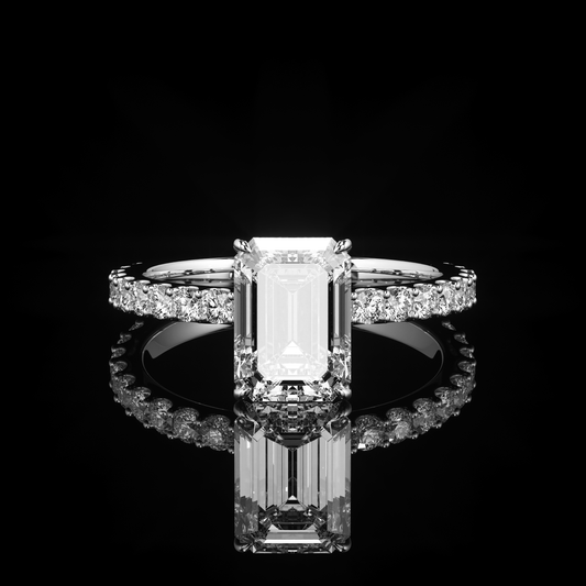 Solitaire Castel Pavé Emerald Platinum