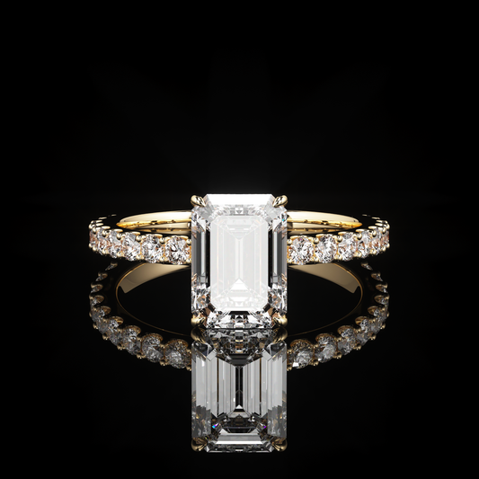Solitaire Castel Pavé Emerald 18K Yellow Gold