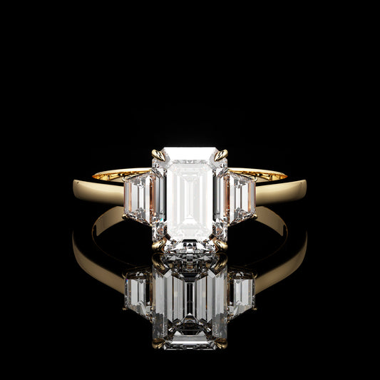 Three Stone High Polish Emerald 18K Yellow Gold