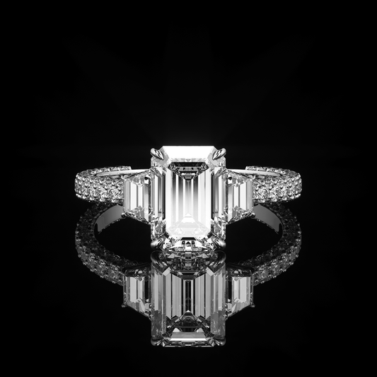 Three Stone 3 Row Pavé Emerald Platinum