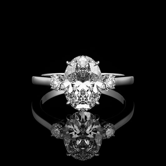 Three Stone High Polish Oval 18K White Gold