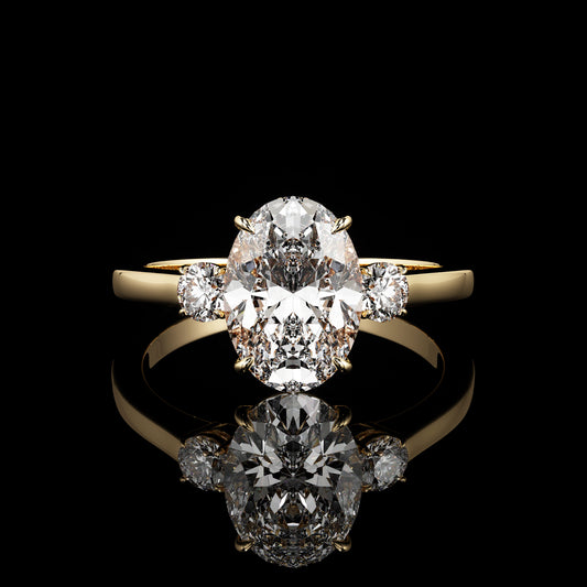 Three Stone High Polish Oval 18K Yellow Gold