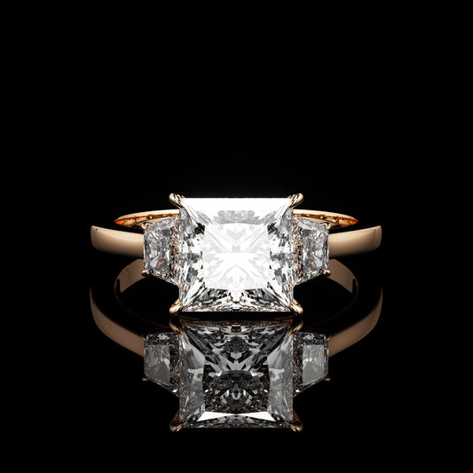 Three Stone High Polish Princess 14K Rose Gold