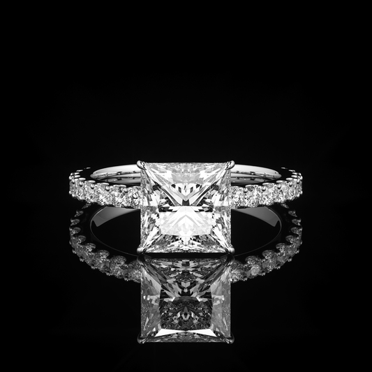 Solitaire Castel Pavé Princess 18K White Gold